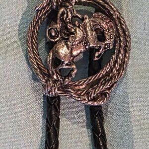 Vintage Metal Bolo Tie, Nice Bronco Busting, Native, Man, Nice Western Design